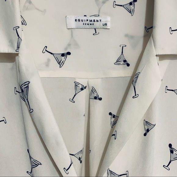 Equipment  Martini print 100% silk Blouse L - Picture 6 of 7